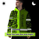 Hi-Vis-Zip-Hoodie-Reflective-Tapes-TiKi-Hawaiian-Polynesian-Tribal-Custom-Name-Safety-Workwear-For-Workers,-Runners,-Cyclists-3