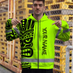 Hi-Vis-Zip-Hoodie-Reflective-Tapes-TiKi-Hawaiian-Polynesian-Tribal-Custom-Name-Safety-Workwear-For-Workers,-Runners,-Cyclists-5