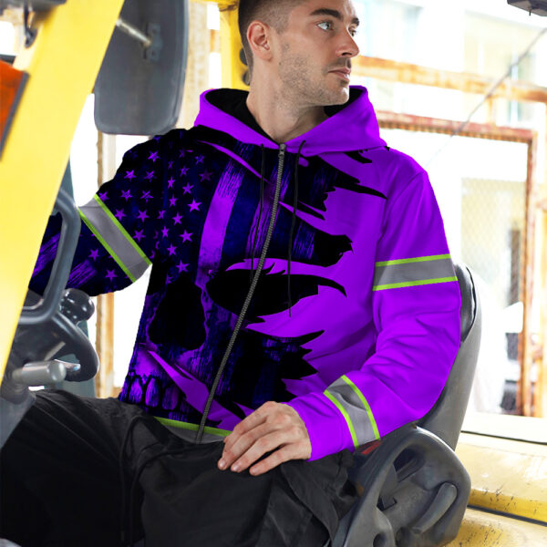 Hi-Vis-Zip-Hoodie-Reflective-Tapes-Violet-Neon-Skull-US-Flag-Scratch-Custom-Name-Safety-Workwear-For-Workers,-Runners,-Cyclists,-Patriotic-5