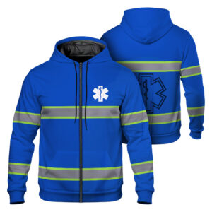 High Visibility Zip Hoodie Reflective Blue EMS Safety Workwear