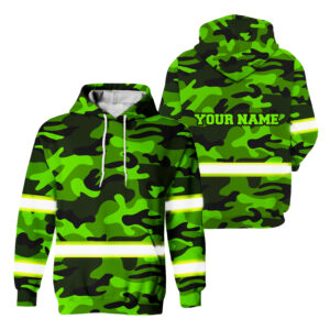 Hi Vis Hoodie Reflective Green Camo 2 Custom Name Safety Workwear