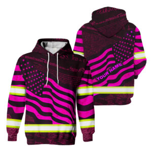 Hi Vis Hoodie Reflective Pink Neon Independence USA Flag Safety Workwear For Workers, Runners, Cyclists