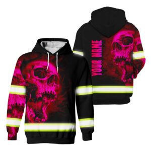 Hi Vis Hoodie Reflective Pink Neon Skull Custom Name Safety Workwear For Workers, Runners, Cyclists, Patriotic