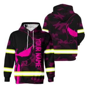 Hi Vis Hoodie Reflective Skull Pink Camo Neon US Flag Custom Name Safety Workwear
