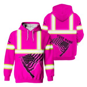Hi Vis Hoodie Reflective Tapes Black And Pink Neon Gun US Flag
