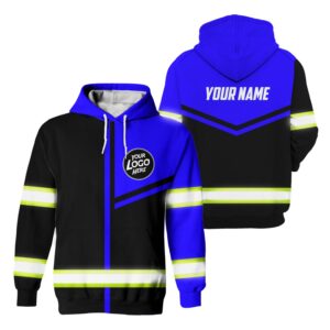 Custom Company Logo Reflective Hi Vis Hoodies - Blue Neon Safety Workwear