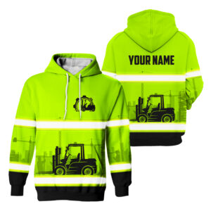 Hi Vis Hoodie Reflective Tapes Green Forklift Operator Custom Name Safety Workwear For Workers, Runners, Cyclists