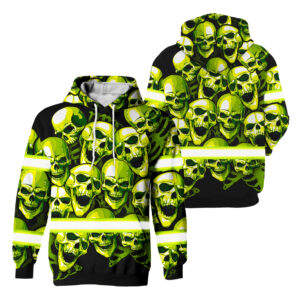 Hi Vis Hoodie Reflective Tapes Green Skull Safety Workwear
