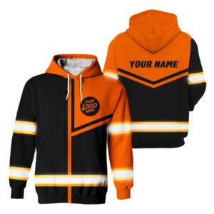 Custom Company Logo Reflective Hi Vis Hoodies - Orange Neon Safety Workwear