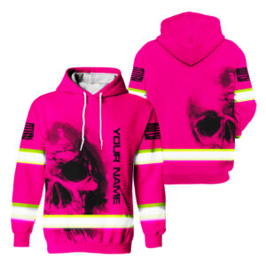 Hi Vis Hoodie Shirts Reflective Tapes Pink Neon Flag Skull Custom Name Safety