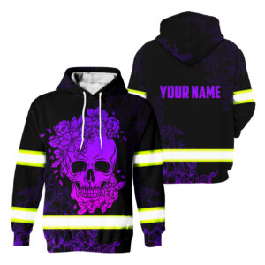 Hi Vis Hoodie Reflective Tapes Violet And Pink Skull Custom Name Safety