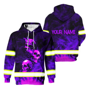 Hi Vis Hoodie Reflective Tapes Violet And Pink Smoke Skull Custom Name