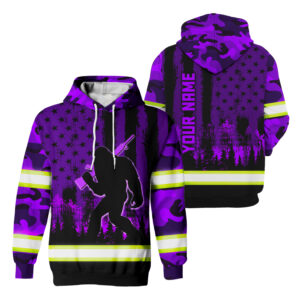 Hi Vis Hoodie Reflective Tapes Violet Neon Gorillas Gun Safety Workwear For Workers, Runners, Cyclists, Patriotic