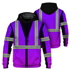 Reflective Hi Vis Hoodies 3D Printing Includes Zipper - Violet Tape Safety Workwear Unisex