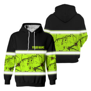 Hi Vis Reflective Camo Hunting Custom Name Hoodie Safety Workwear