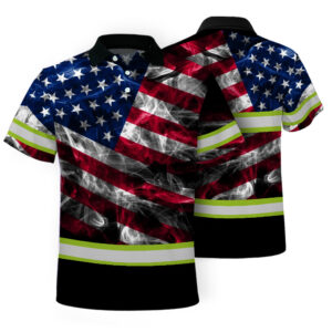 High Visibility Polo Shirt Featuring Smoke Style USA Flag
