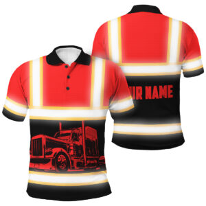 Hi Vis Polo Shirts Reflective Tapes Orange Semi Truck Driver Custom Name Safety Workwear For Truckers, Patriotic