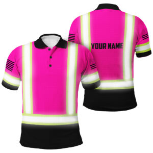 Pink High Vis Polo Shirt Custom Name Safety Workwear For Womens