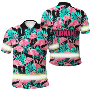 Hi Vis Polo Shirts Reflective Tapes Pink Flamingo Flower Hawaiian Custom Name Safety Workwear For Woman