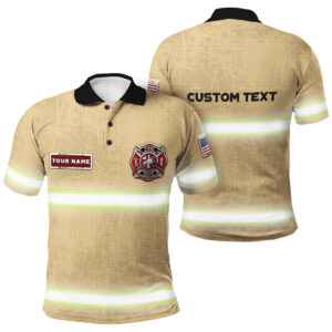 Custom Name Hi Vis Polo - Proud US Firefighter Safety Shirt