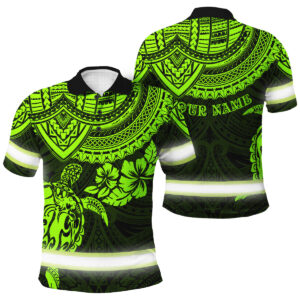 Hi Vis Polo Shirt With Hawaiian Turtle And Flower Design – Custom Name For Workwear