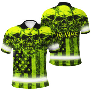 Vintage American Flag Skull Hi Vis Polo – Personalized Work Shirt