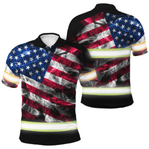 High Visibility Polo Shirt Featuring Smoke Style USA Flag