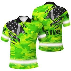 Hi Vis Polo Shirts Reflective Scratch Camo Green Neon US Flag Safety Workwear