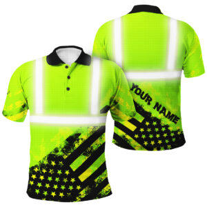 Hi Vis Polo Shirts Reflective Flag Custom Name Safety Workwear Tee