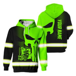 Hi Vis Hoodie Operator Skull With Shadow Forklift Custom Name Safety Workwear For Operators, Skull Lover