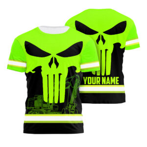 Excavator Operator Hi Vis T Shirt - Green Neon Skull Safety Wear