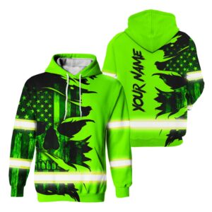 Hi Vis Hoodie Reflective Tapes Green Neon Skull US Flag Scratch Custom Name Safety Workwear