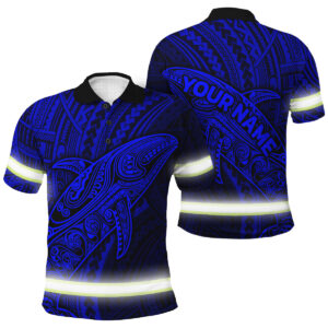 Hi Vis Polo Shirt Reflective Tapes Blue Neon Hawaii Whale Custom Name