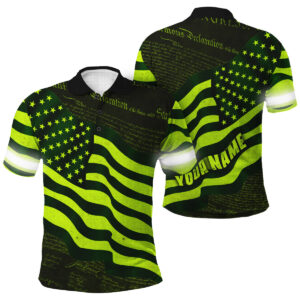 Patriotic Hi Vis Polo Shirt With Independence USA Flag And Custom Name