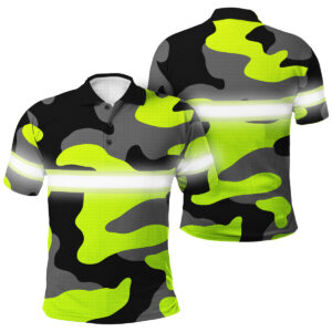 Hi Vis Polo Shirt With Camo Pattern And Custom Name For Work Safety