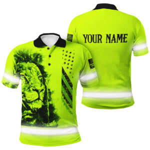 Hi Vis Polo Shirt With Custom Name And Lion Pattern For Safety Workwear