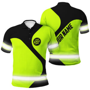 Hi Vis Polo Uniform With Custom Name Logo In Black Green Neon Safety Workwear