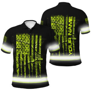 Hunting Camo And US Flag Hi Vis Polo With Personalized Name For Safety