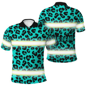 Trendy Mint Leopard Hi Vis Polo Shirt With Custom Name Safety Workwear
