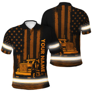 Patriotic Hi Vis Polo Shirt for Semi Truck Drivers with Custom Name