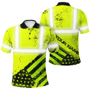 Custom Safety Polo Shirt In Yellow Neon With Vintage American Flag