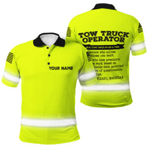 Green Neon Hi Vis Polo Shirt For Tow Truck Operators With Custom Name, Hi Vis Shirts Funny