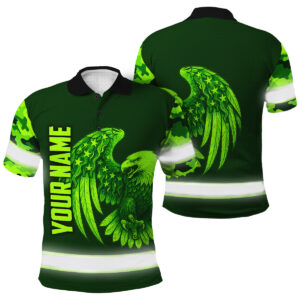 Hi Vis Polo Shirt Reflective Green Neon Veteran Eagle US Flag Custom Name For Patriotic