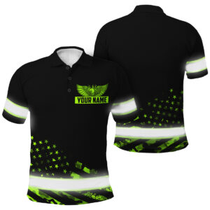 Custom Hi Vis Polo Shirt - Tapes Green Neon Eagle And US Flag Custom