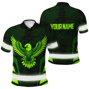 Hi Vis Polo Shirt - Green Neon Eagle Flag And Custom Name