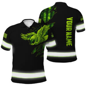 Hi Vis Polo Shirt Reflective Green Neon Eagle US Flag Custom Name Safety Workwear