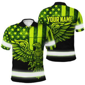 Hi Vis Polo Shirt - Green Neon Eagle Veteran Custom Name Safety Workwear