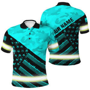 Hi Vis Polo Shirt - Patriotic Blue Neon US Flag And Safety Workwear