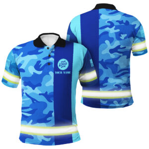 Hi Vis Polo Shirt for Work - Blue Veteran Camo And Custom Name