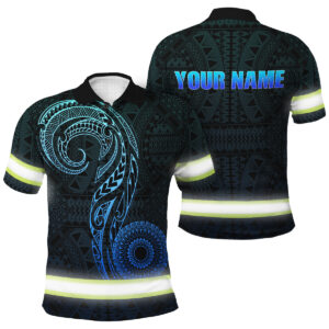 Hi Vis Polo Shirt Reflective Gradient Blue Neon Hawaii Custom Name Safety Workwear